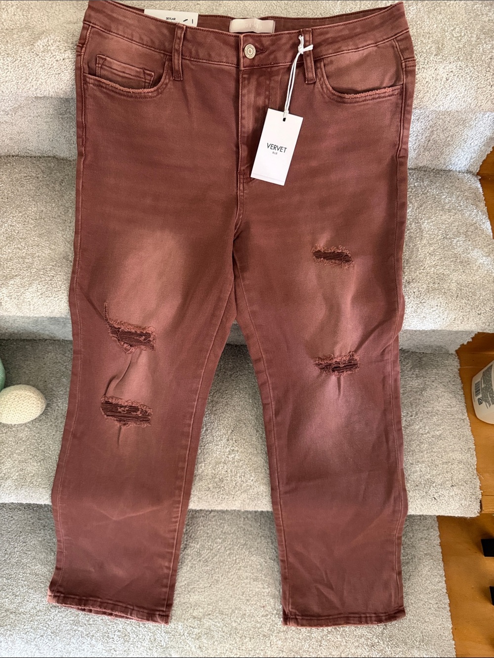 VERVET BY FLYING MONKEY Distressed Wine Boyfriend Jeans